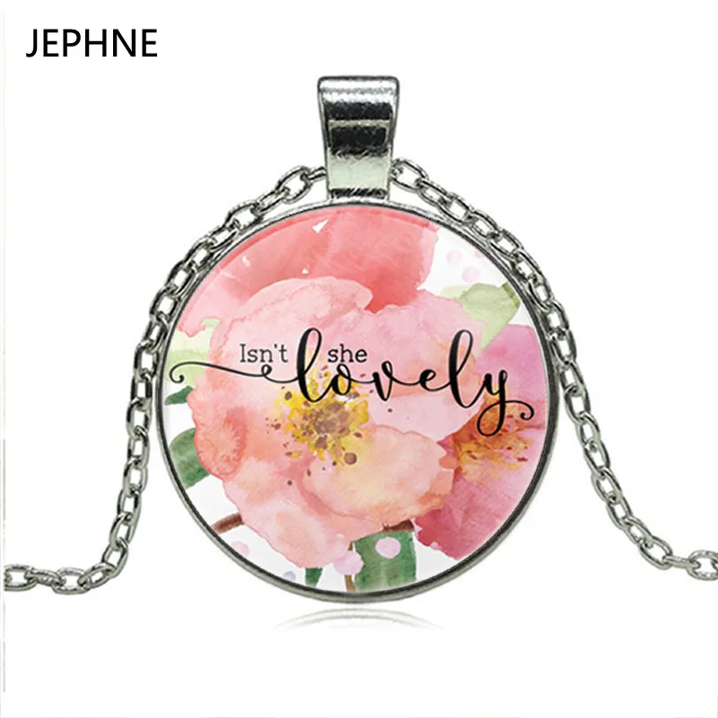JEPHNE Love Quote Necklace Isn't She Lovely Watercolor Floral Charm Pendant Fashion Jewelry Women Wife Daughter Girls Xmas Gifts |