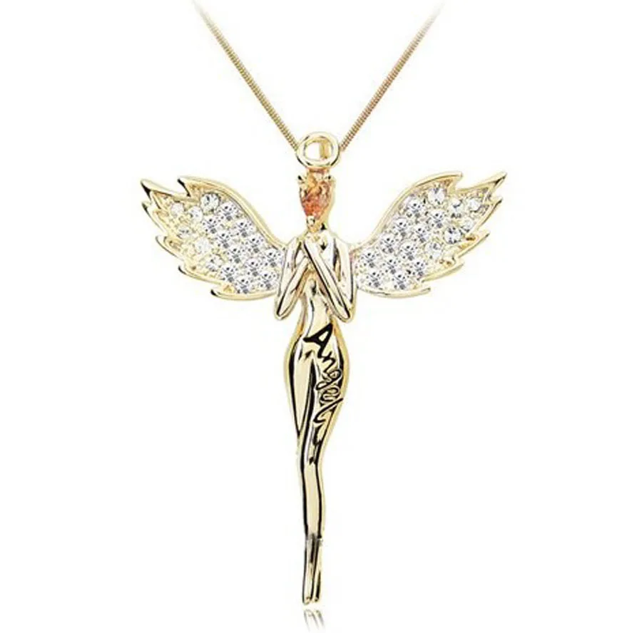 Золотые циркониевые Кристальные ожерелья с крыльями и кулонами модные ювелирные