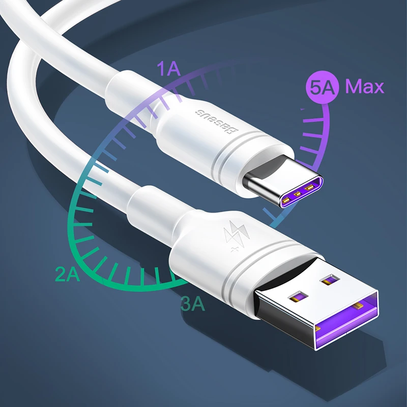 White Baseus 5A USB C кабель для huawei mate 20 P20 Pro Быстрая зарядка данных usb type C кабель для Xiaomi Mi 9 Oneplus 6t 6 USB-C зарядное устройство - Цвет: White