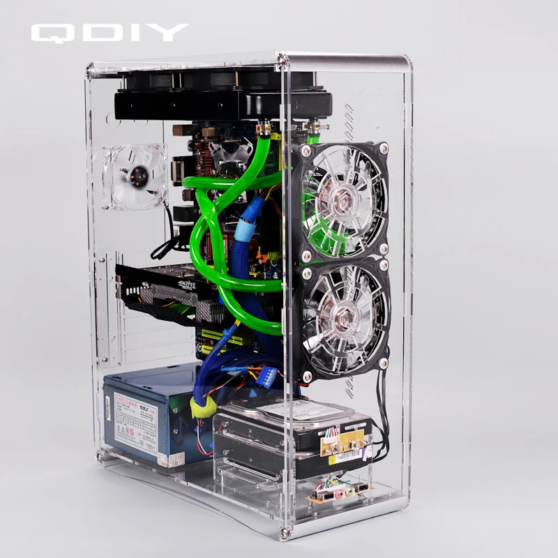 QDIY PC A006S ATX прозрачный чехол для компьютера корпус водяного охлаждения игровой
