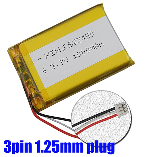XINJ 3,7 V 1000 мА/ч, плеер литий-полимерный Батарея 523450 3pin 1,0/1,25/1,5/2,0/2,54 мм разъем для gps PDA, камера bluetooth наушники - Цвет: 3pin 1.25mm plug