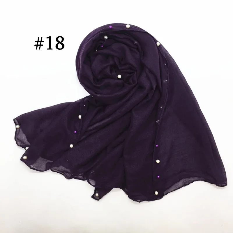 number 18 Новинка, Лидер продаж, простой Разноцветный жемчуг, hijabs, женская вискоза, однотонный шарф, красивый шарф, украшенный бисером, мусульманская голова, обертывания, элегантные 10 шт., быстрая - Цвет: number 18