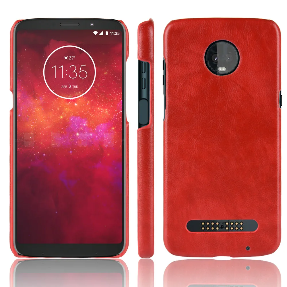 maEU for Motorola Moto Z3 Play 6.01 inch Phone Case Litchi Pattern Hard Back Genuine Cellphone PC Cover Solid Color Business |