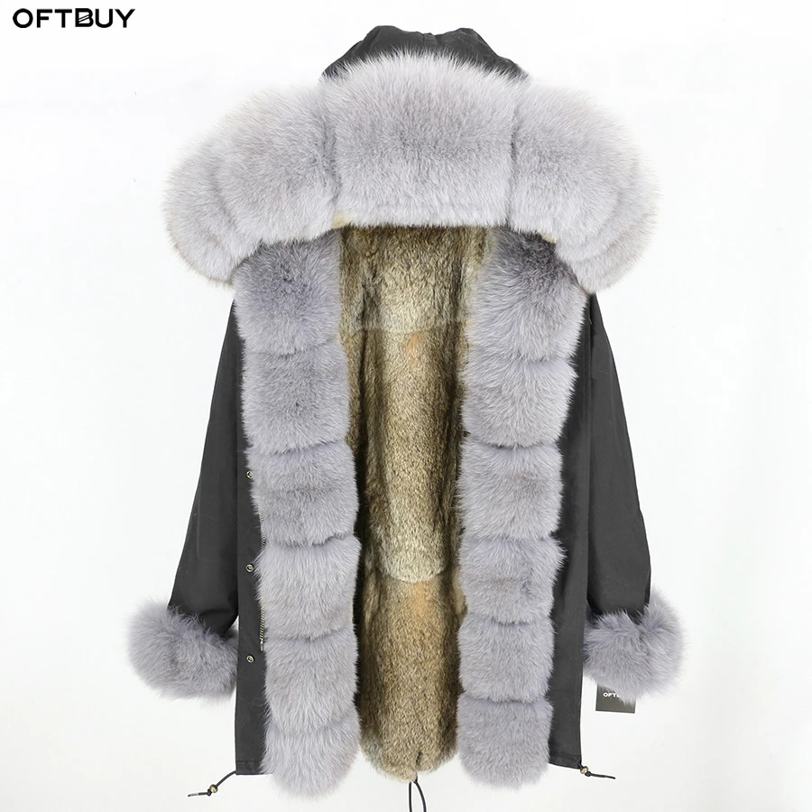 OFTBUY длинная парка с воротником из натурального Лисьего меха, зимняя женская куртка с подкладкой из натурального кроличьего меха, пальто из натурального меха, уличная одежда, новинка