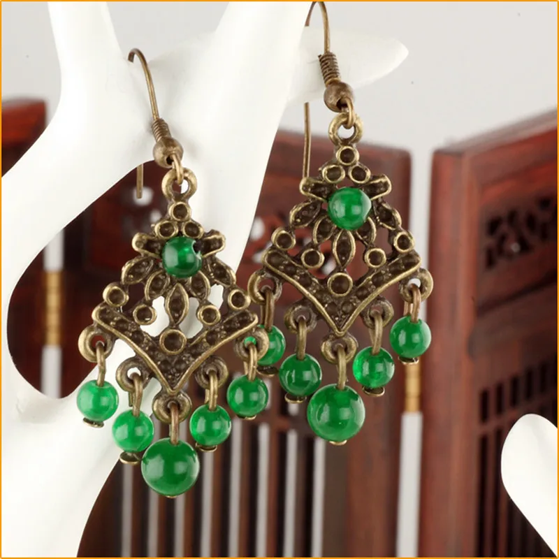 Yanting Новое поступление серьги модные украшения Бронзовый Зеленый Халцедон полые