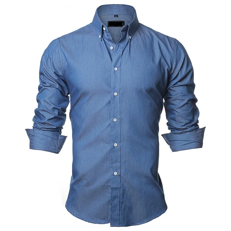VISADA JAUNA, мужские рубашки, европейский размер, S-XXL, лето, повседневные, Camicia Uomo, облегающие, длинный рукав, хлопок, мужские, джинсовые рубашки N1091