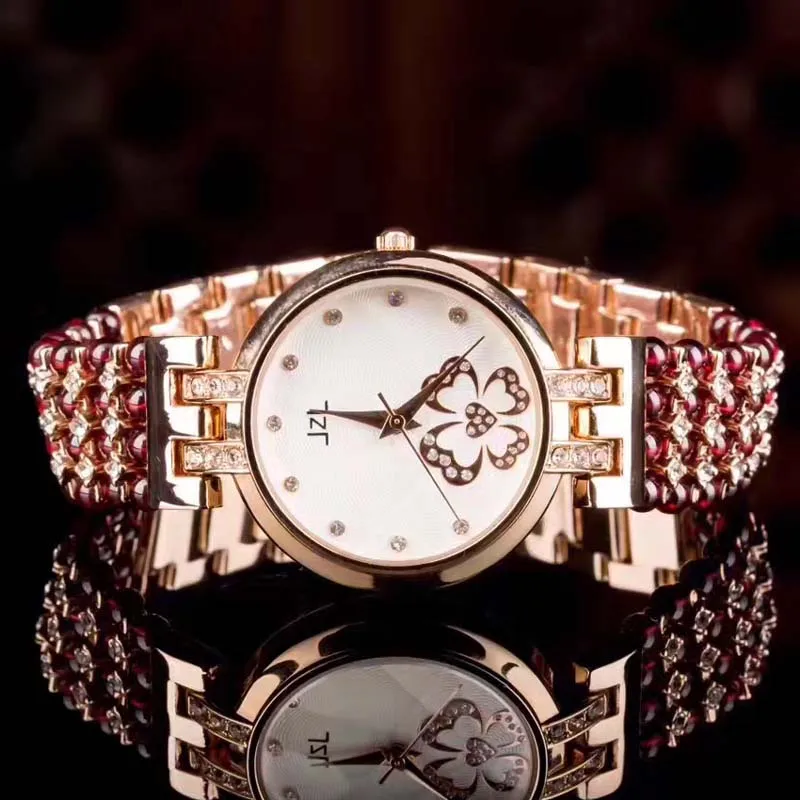 Браслет из натурального граната и часы 33 мм ювелирные изделия сделай сам для