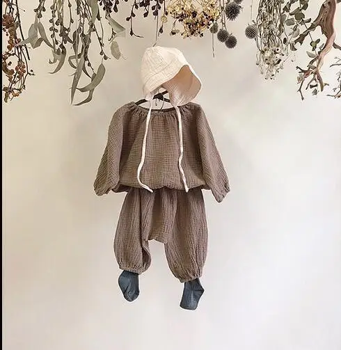 2018 ins для малышей Leisure Suit наряды из хлопка и льна Футболки топы брюки 2 шт.