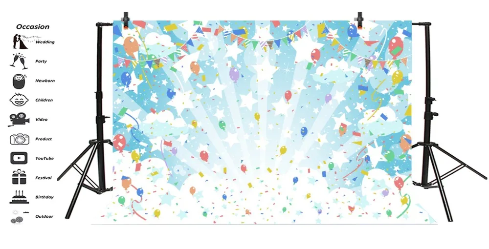 Laeacco Light Bokeh Balloons Flags Baby Birthday Party Photography Background Customized Photographic Backdrops For Photo Studio |