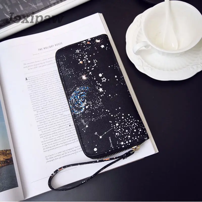 

Women Wallet Female Leather Purse Card Holder Long Clutch Space Wristlet Phone Coin Purses Printing Designer Cash Pocket Wallets