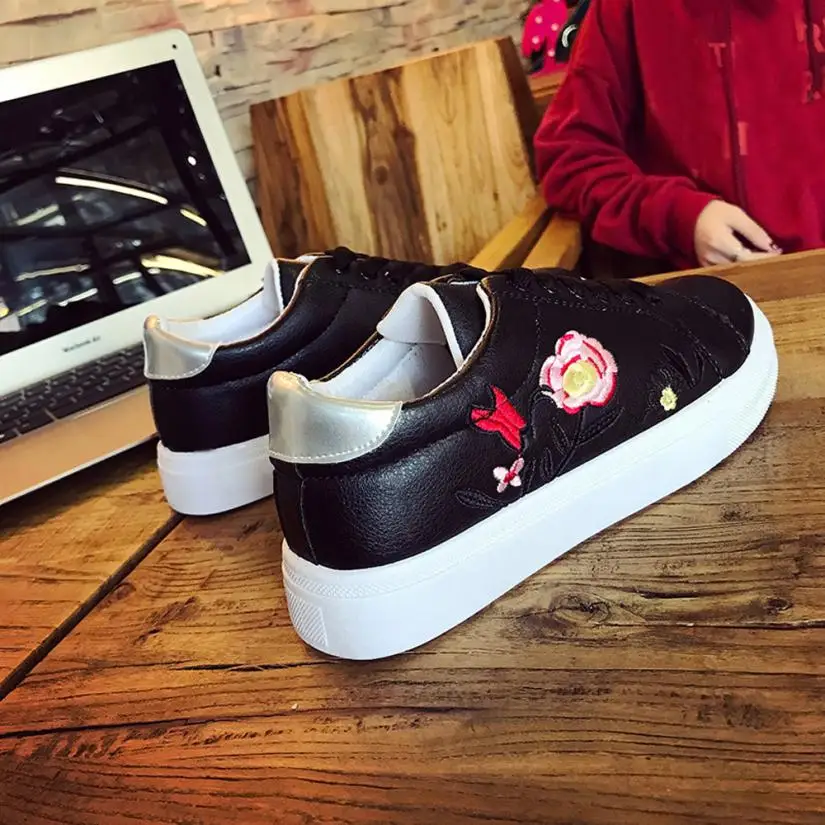 YOUYEDIAN/Женская обувь кроссовки с вышитыми цветами для отдыха маленькие белые
