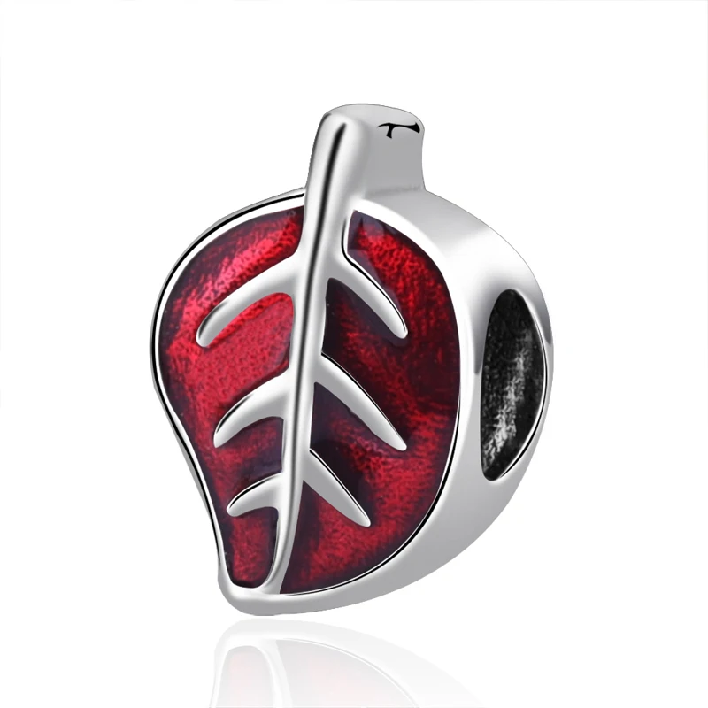 Red Оригинальные 925 пробы серебряные амулеты бусины подходят Pandora браслет эмаль Красные Листья Шарм для женщин DIY ювелирные изделия - Цвет: Red