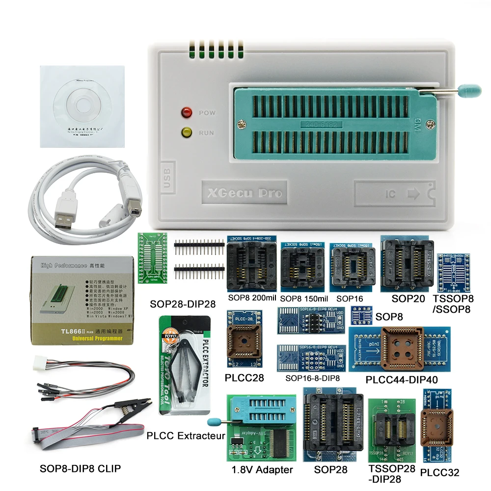 L TL866II Plus универсальный программатор + 17 адаптеров SOP8 IC зажим высокоскоростной TL866