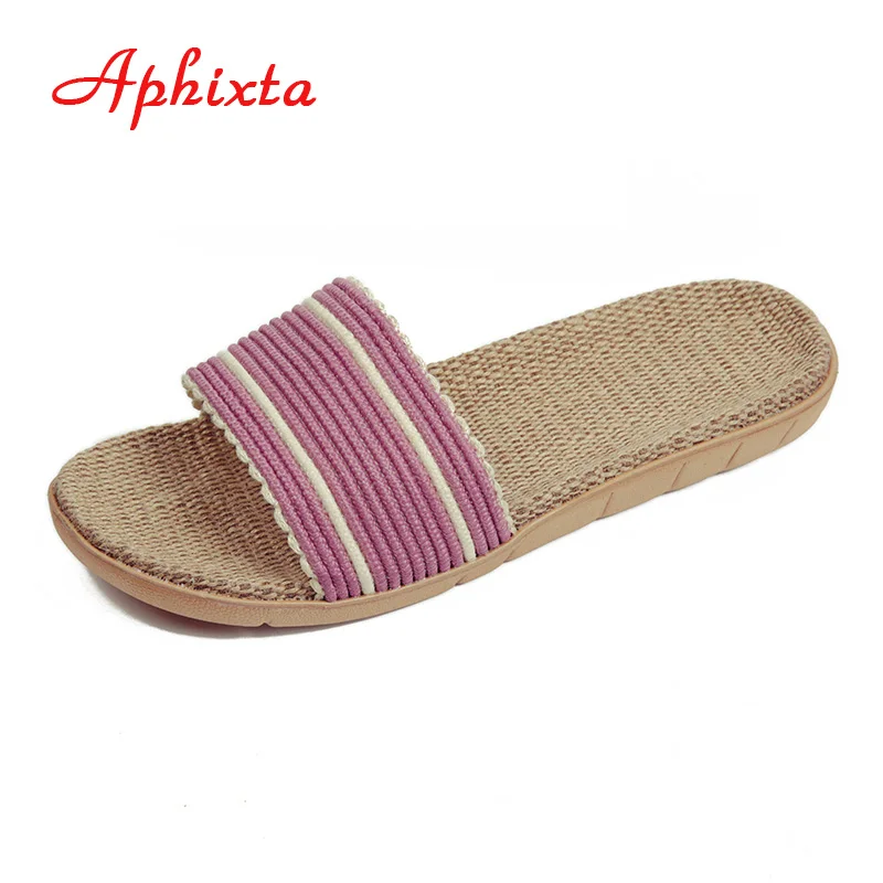 pink stripe Aphixta/осенние домашние тапочки; льняная домашняя обувь для мужчин и женщин; обувь на плоской подошве для влюбленных; пеньковые впитывающие пот дышащие мягкие Тапочки - Цвет: pink stripe