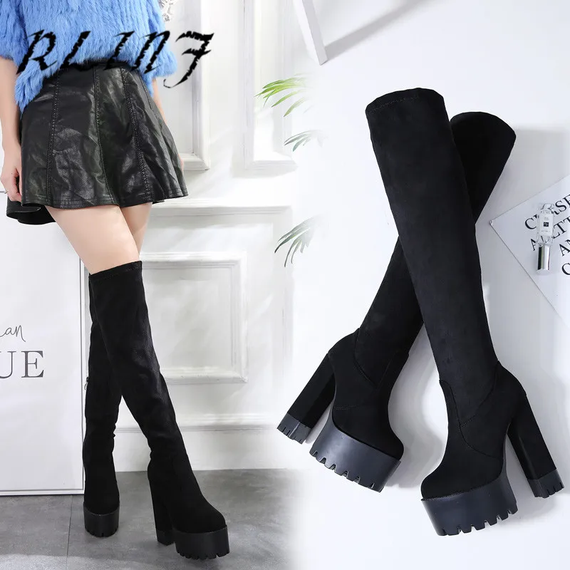 RLINF/высокие бархатные женские Сапоги выше колена на тонких ножках Женские сапоги