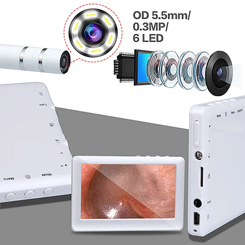 5.5mm Lens Ear Cleaning Endoscope 4.3 Inch HD Display Screen Visual Spoon Visible Tool with 6 LEDs | Красота и здоровье