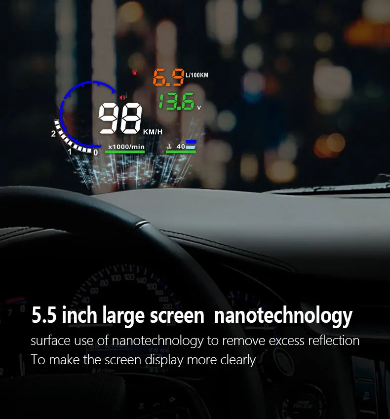 5 дюймов Универсальный дисплей HUD Дисплей на лобовое стекло автомобиля OBD2 II умный
