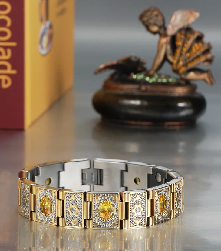 Bracelet 20.5cm Wollet золотые украшения Титан браслет Цепочки и ожерелья женские мужские германий турмалин инфракрасный Кристалл био магнитной энергии здоровья - Окраска металла: Bracelet 20.5cm