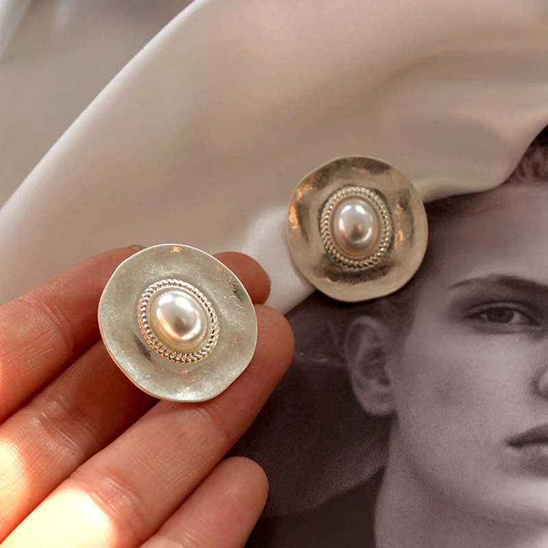 SRCOI корейские винтажные жемчужные золотистые Серебристые серьги искусственный