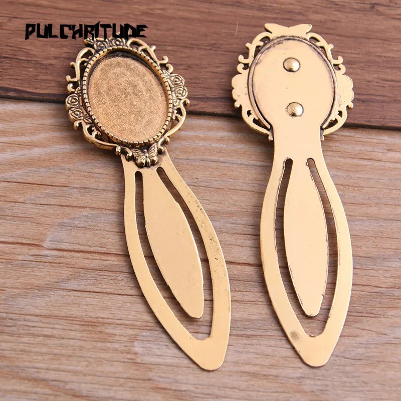 2pcs Two Color 18*25mm Cameo Steel Hollow Bookmarks Oval Cabochon Settings Jewelry Blank Charm | Украшения и аксессуары