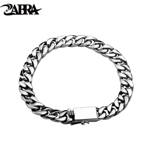 Простой глянцевый браслет ZABRA из стерлингового серебра 925 пробы на цепочке для мужчин и женщин, Байкерский браслет в стиле ретро для свадьбы