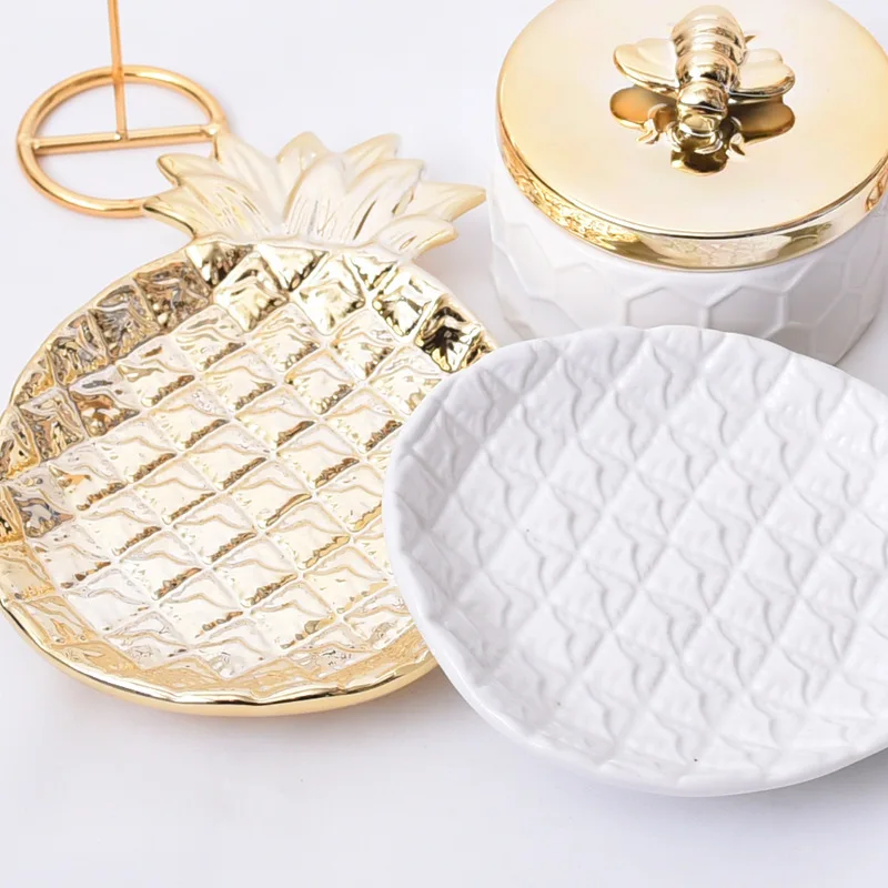 Гальванизированный Золотой Ананас листья Ювелирная тарелка керамический