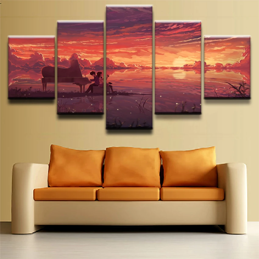 5 шт. аниме Оригинальное отражение небо закат игра пианино домашний Настенный