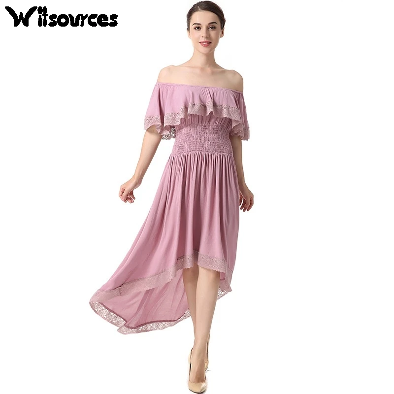 Witsources женские пикантные Slash шеи шифон платья 2018 лето короткое спереди сзади