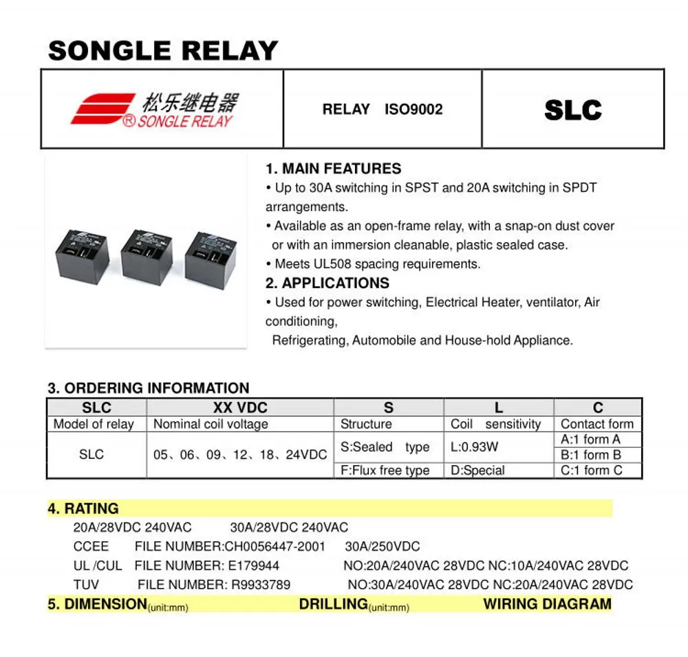 10 шт./лот Мощность реле SLC-05VDC-SL-A SLC-12VDC-SL-A SLC-24VDC-SL-A 30A T91 HF2100 4PIN группа нормально разомкнутый