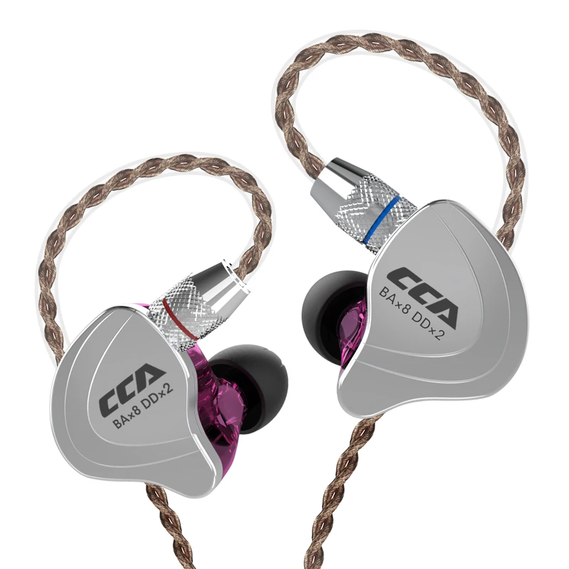 purple no mic CCA C10 1DD+ 4BA гибридные 2PIN наушники в ухо HIFI DJ монитор для бега спортивные наушники гарнитура вкладыши с съемным обновленным C16c10 - Цвет: purple no mic