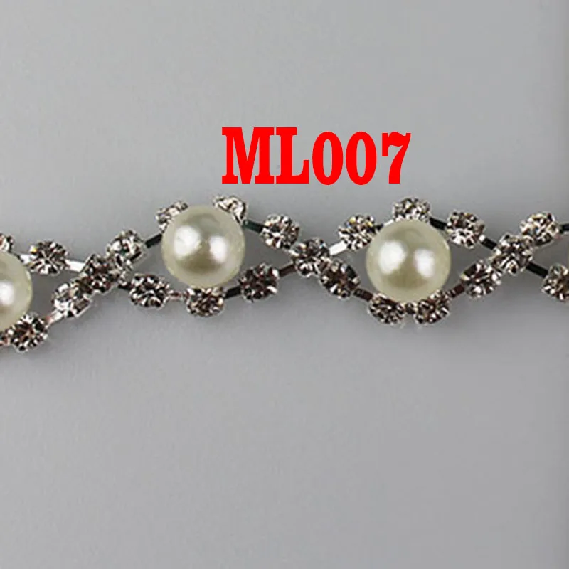 

1yard Two styles small pearl crystal Manual rhinestones trim Ribbon metal chain for dress, bag, shoes accessories ML006-007