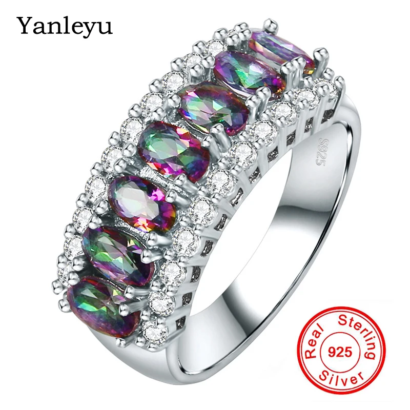 

Yanleyu Genuine 925 Sterling Silver Engagement Rings for Women Colorful Cubic Zirconia Wedding Jewelry Bridal Accessories PR073