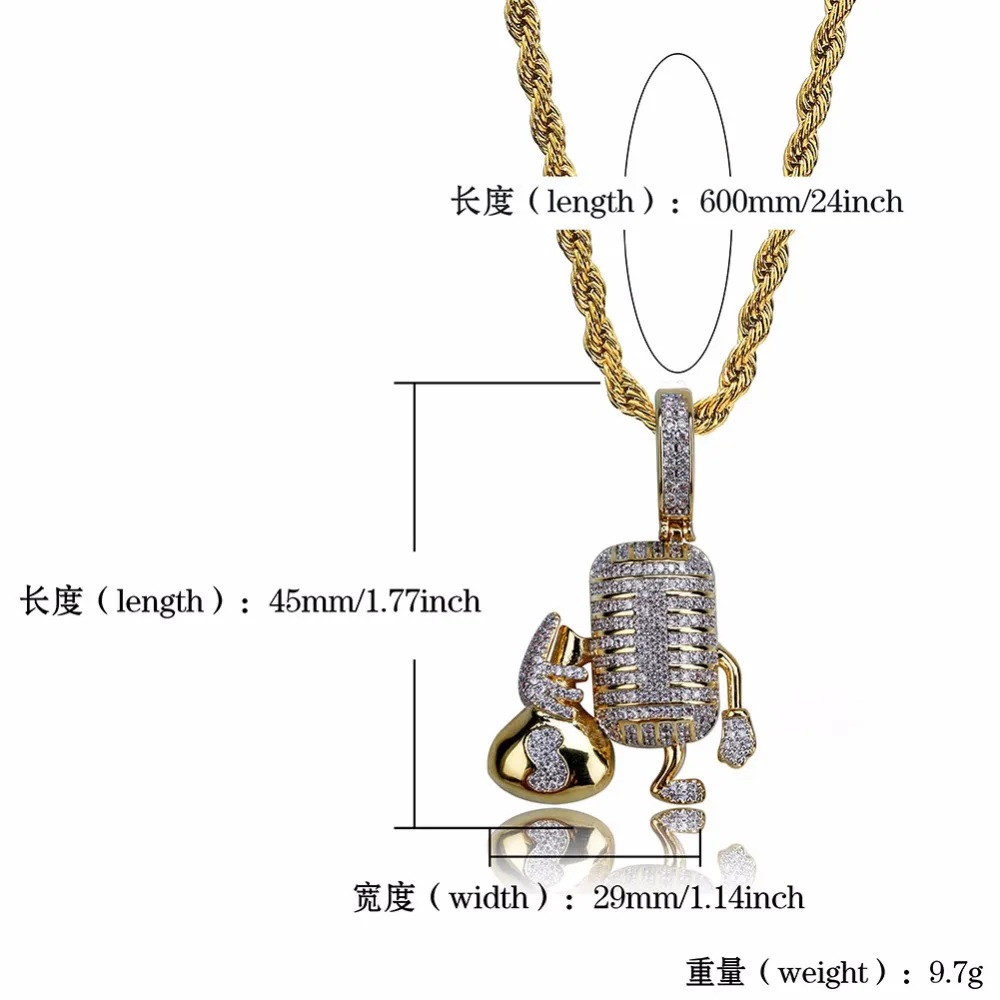 Микро-паве ЧР камень Bling лед из мультфильма кулон микрофон золото Цвет медный