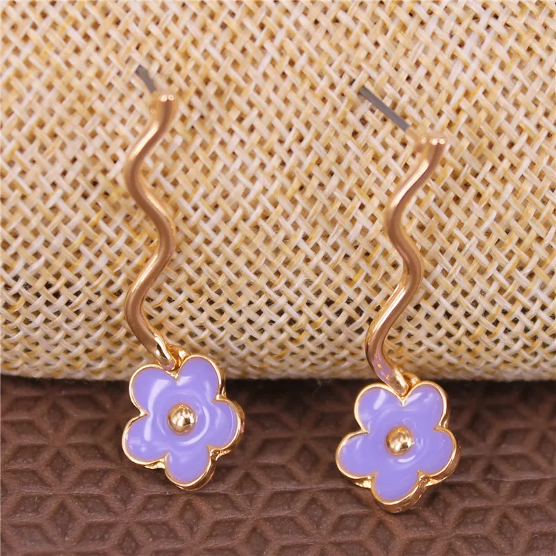 XQ blue purple green red yellow enamel cherry blossoms wave zinc alloy long earrings for women accessories 2019 hot new | Украшения и