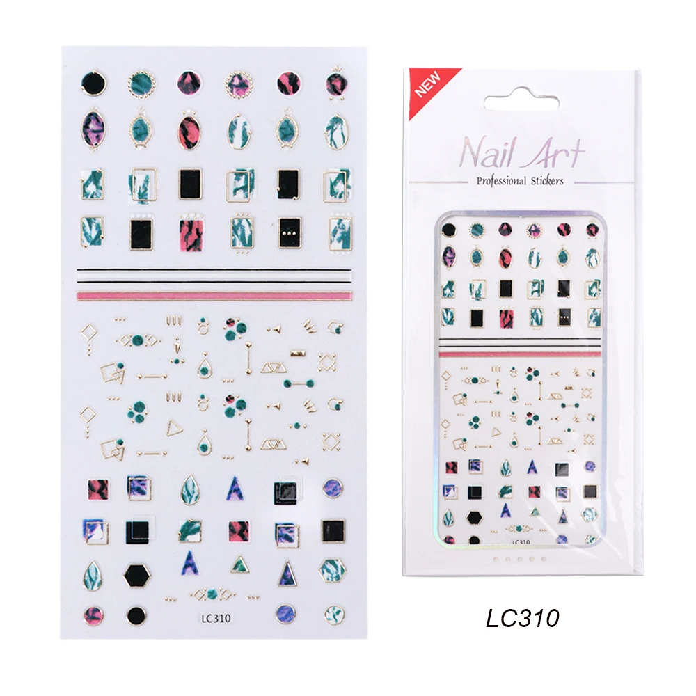 1 шт стикеры 3D на ногти Nail Art Наклейки, Клейкие Ювелирные изделия, ползунок, геометрические цветы, обертывание ногтей, золотое ожерелье, украшение для маникюра, TRLC301-312