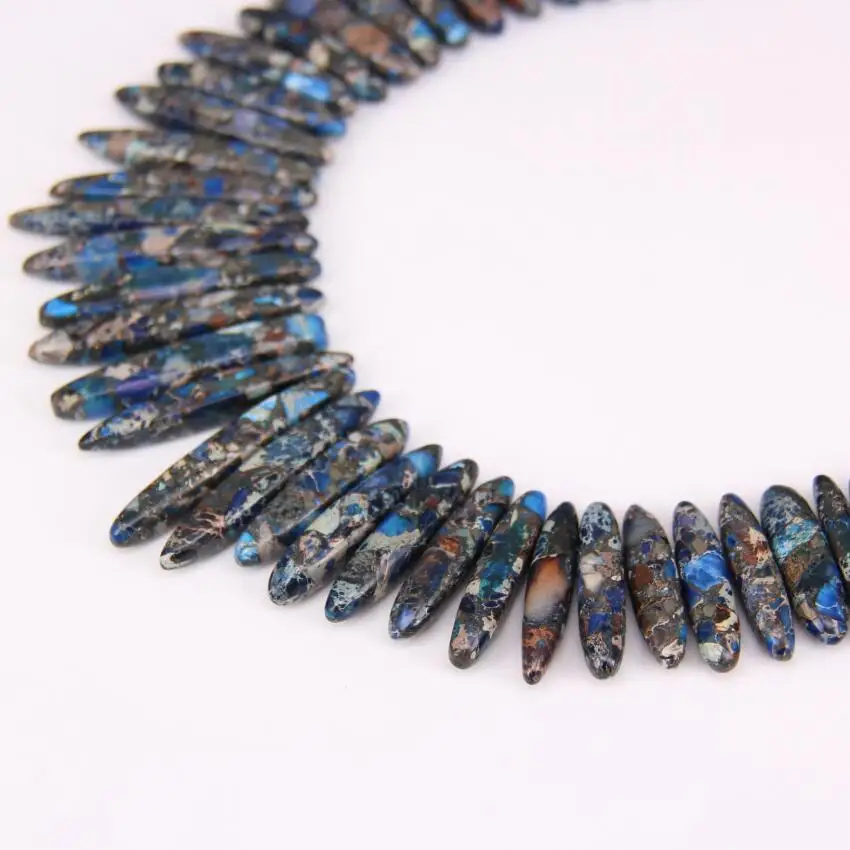 Blue Sea Sediment Stone Top Drilled Double Stick Point Pendants strand Graduated Emperor Stones Slice Loose Beads DIY Necklace | Украшения