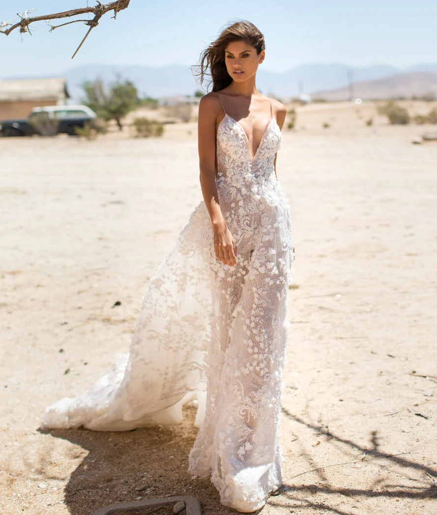 Robe de mariee Новое поступление, Пляжное свадебное пдатье с вырезом на спине, на бретельках, со шлейфом, платье невесты, платья Vestido de noiva