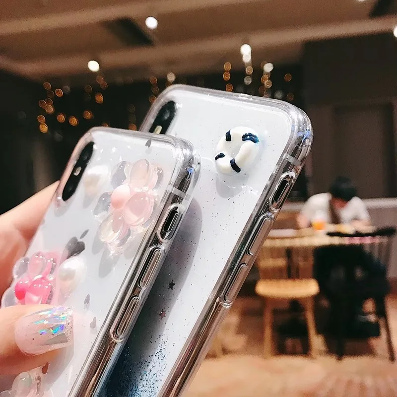 3D Epoxy Phone Case for IPhone X 7 6 XS 6S XR MAX 8 Glitter Transparent Soft TPU Cover Plus |