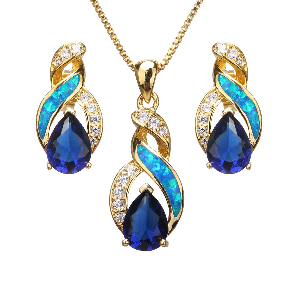

Hermosa Fire Australian Opal Jewelry Set Yellow Golden Earrings Pendant Necklace Set Modern 8 Design Beauty Women Gift JS9