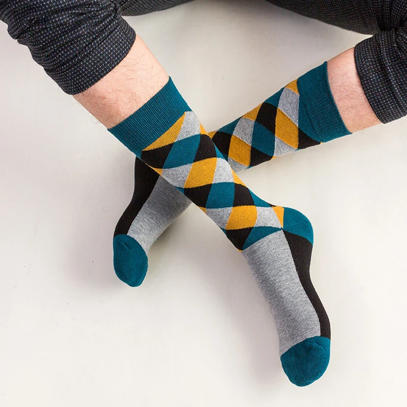

3 Pair Fashion Retro Plaid Men Hip Hop Harajuku Combed Cotton Winter Socks Hipster Skateboard Happy Socks Gifts For Mens Meias