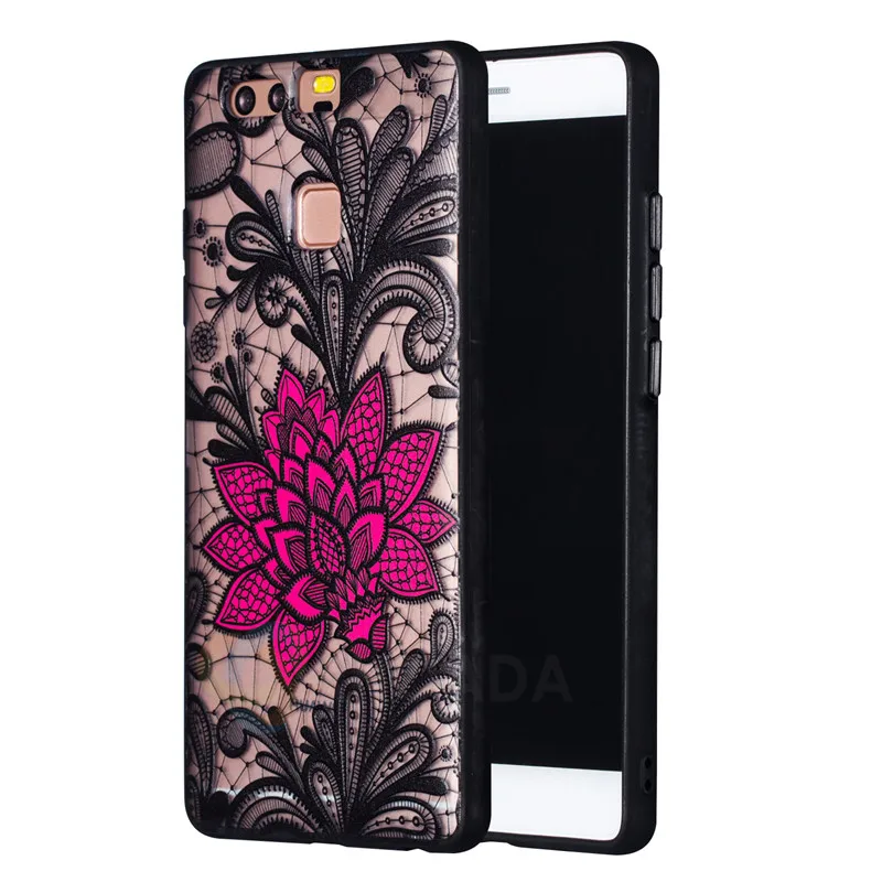 Embossed Lace Flower Phone Case For Huawei P9 Sexy Floral Hard Plastic+TPU Coque Back Cover |