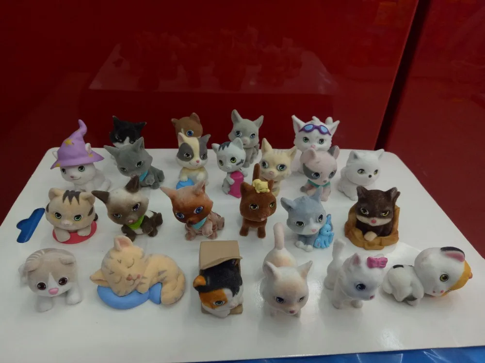 100 шт 4-5 см Kawaii милый кот собака Флокирование плюшевые фигурки куклы можно использовать в девочек играть дом игрушки d10