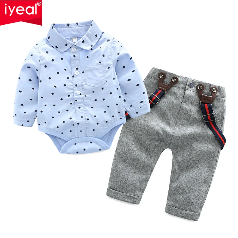 

IYEAL Baby Boys Gentleman Cotton Long Sleeve Bodysuit Shirt and Pants Outfits Suits Infant Suspender Overalls Clothes Sets 0-24M