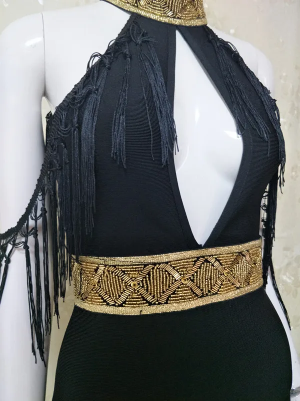 Лето женщины черный o шеи с плеча кисточкой колен вырезать повязку dress вечер bodycon