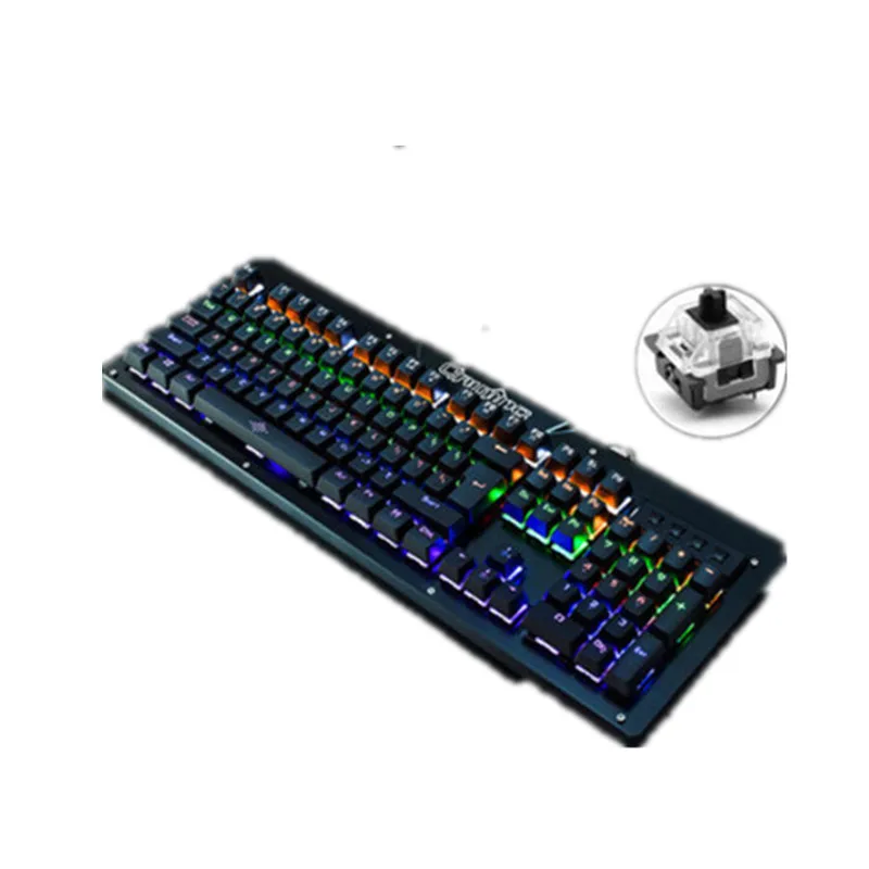 Проводная игровая механическая клавиатура блестящий металлик черная ось 104