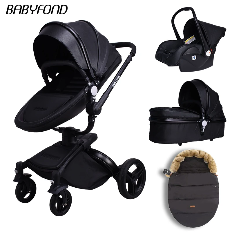 Babyfond Высокое качество PU коляска, отделанная кожей 3-в-1 алюминиевая рама легкие Детские Водонепроницаемые тележка