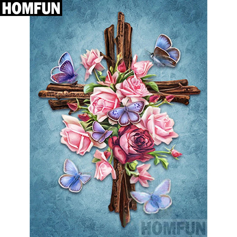 Набор для алмазной вышивки HOMFUN A02478 алмазная живопись бабочка роза