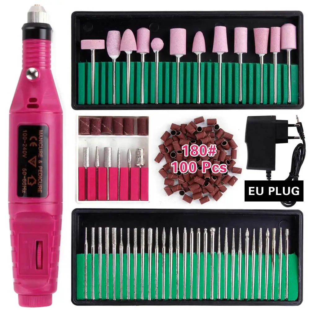 Set H EU Plug Дрель для ногтей, маникюрный аппарат для педикюра, фрезерные керамические алмазные фрезы, набор сверл для ногтей, инструменты для удаления гель-лака - Цвет: Set H EU Plug