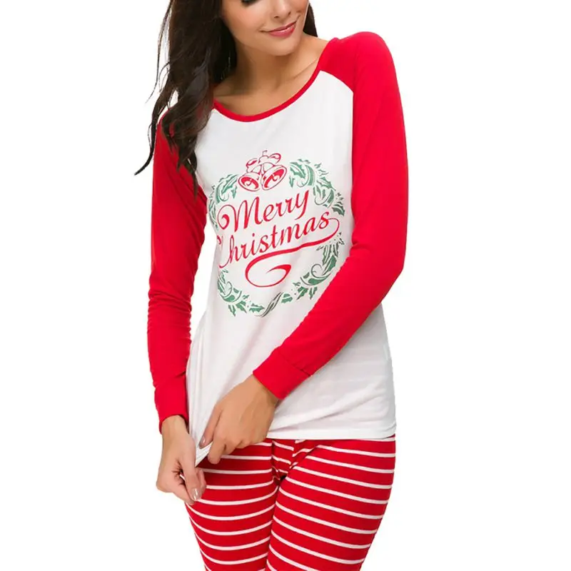 

Womens Pajamas Sets Christmas Round Neck Printed Sleepwear Nighty Female Casual Autumn Winter Pajamas