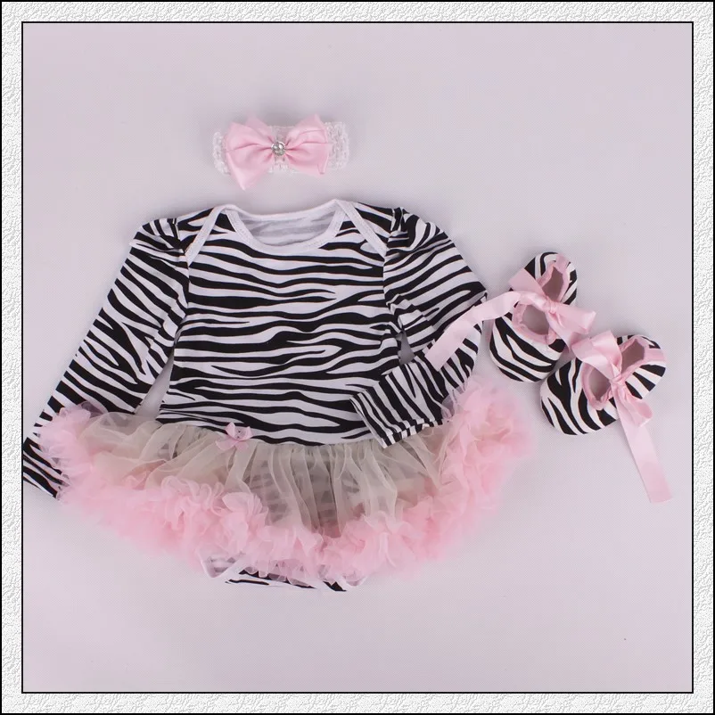 Комплект из 3 предметов Детский комбинезон фатина и зебры Платье-пачка с длинными